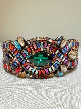 Multicolor Jeweled Black Velvet Headband